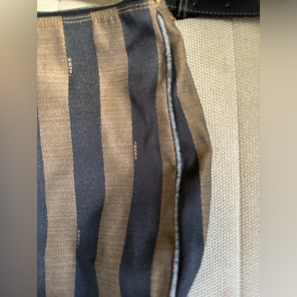 Fendi Black Brown Pequin Canvas Shoulder Bag - Picture 10 of 16